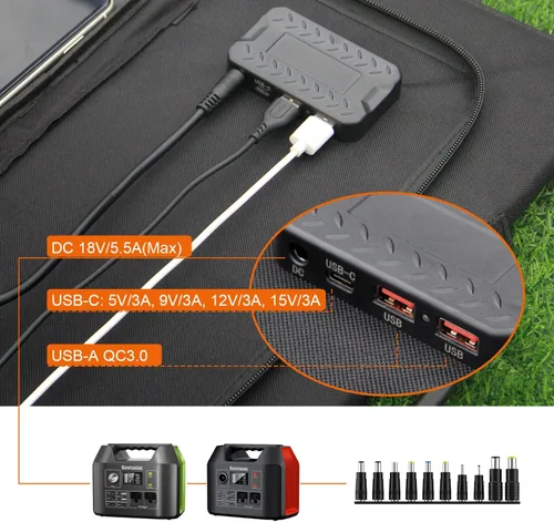 Miniatura 5 de EnginStar Panel solar plegable de 100 W con salida de CC de 18 V para estaciones de energía portátiles EnginStar/Jackery/Rockpals/Flashfish, Negro