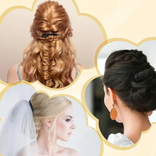 Miniatura 6 de 6 peines para el cabello para mujeres, 14 dientes, peine lateral francés de plástico negro, clips decorativos para mujeres y niñas, velo de novia