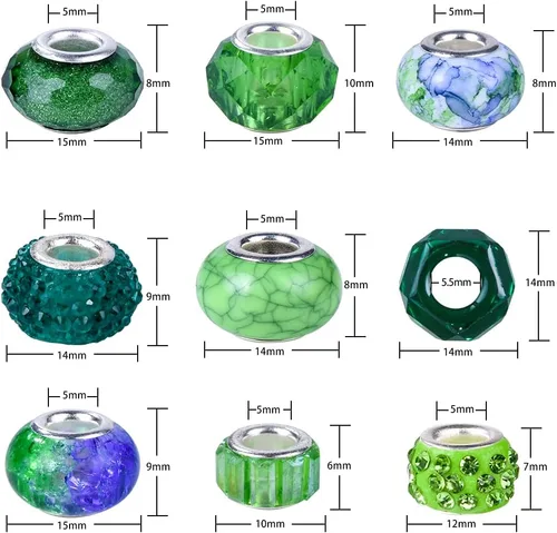 Miniatura 4 de Aipridy Surtido de Cuentas Europeas de Agujero Grande Cuentas Espaciadoras Cuentas de Strass para Manualidades para Pulseras de Dijes DIY