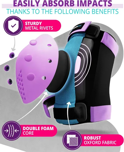 Miniatura 3 de SKATEWIZ Juego de almohadillas de protección para patineta para niños y adultos - Smash - Almohadillas para patines [6 piezas] con protectores