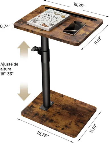 Miniatura 2 de YUHFERA Mesa auxiliar con bandeja para sofá - Giratoria 360°, altura ajustable, para espacios pequeños, mesa lateral para aperitivos para cama