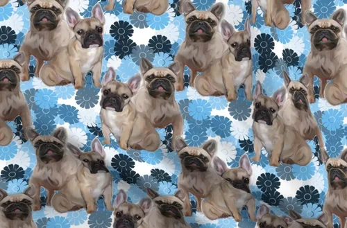 Spoonflower Tela - Bulldog Francés Animales Perros Cachorros Patas Flores Impresas en Tela de Gasa Barrio Gordo - Costura Ropa de Moda Vestidos