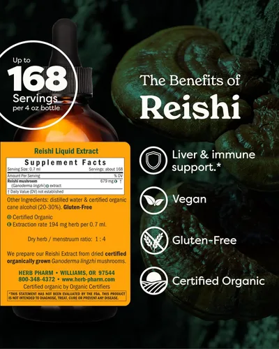 Miniatura 2 de Herb Pharm Extracto líquido de hongos Reishi Drops Inmune System Builder, 4 onzas