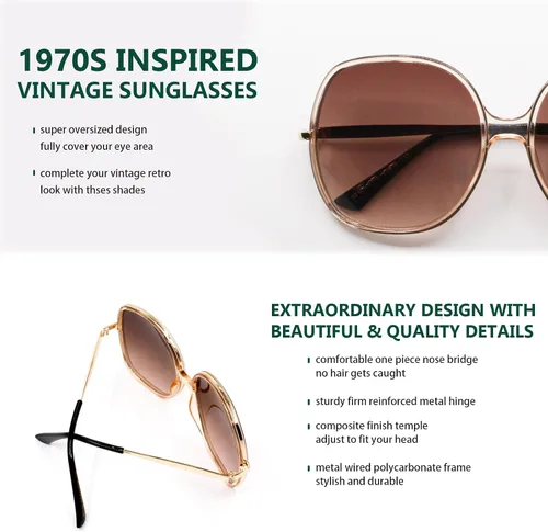 Miniatura 5 de Freckles Mark Gafas de sol cuadradas de gran tamaño de los años 70 para mujer, marco de plástico rectangular vintage