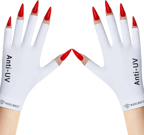 Miniatura 11 de modelones Guantes UV para Manicuras de Gel, Guantes Profesionales de Protección Anti UV UPF99+ para Lámpara de Uñas de Gel (Negro)