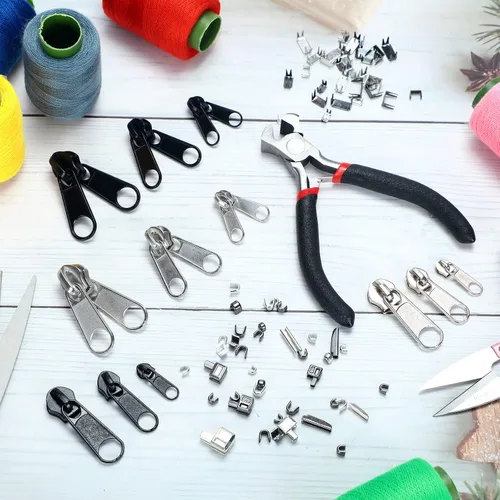 Miniatura 7 de Minatee Kit de reparación de cremallera de 163 piezas – Cremalleras de repuesto, deslizadores, tapones y herramientas para costura, equipaje