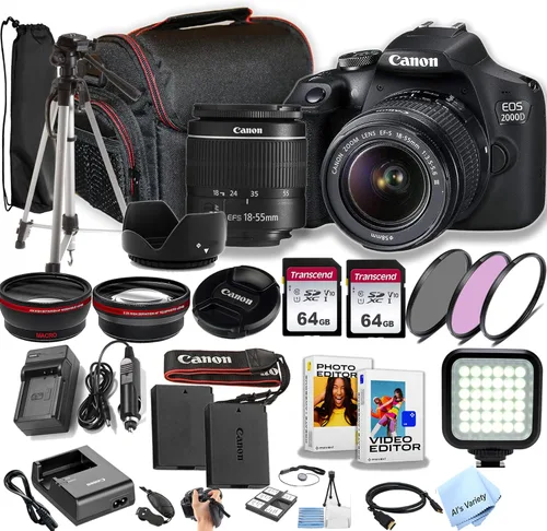 Canon EOS 2000D / Rebel T7 con EF-S 0.709-2.165 in F/3.5-5.6 lente de zoom + 64 GB de memoria, filtros, funda, trípode, luz LED, lentes y más