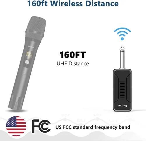 Miniatura 5 de Bietrun Receptor de micrófono inalámbrico UHF WXM02/WXM04, batería recargable de 720 mAh, rango de 160 pies, salida de 1/4 pulgadas para karaoke