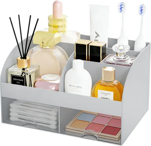 Miniatura 6 de Organizador de maquillaje con 2 cajones, almacenamiento de cosméticos para tocador y encimera de baño, organización de maquillaje y almacenamiento