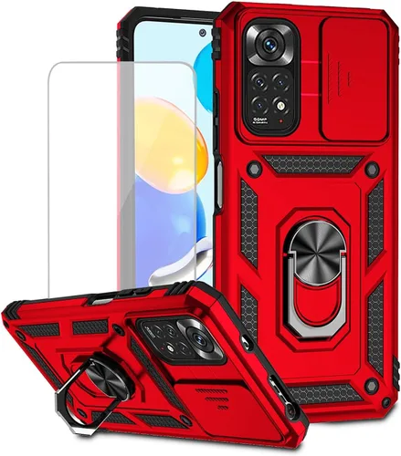 Miniatura 10 de Funda para Redmi Note 11 (4G)/Redmi Note 11S 2201117TY con protector de pantalla de vidrio templado y cubierta de cámara deslizante, anillo Azul