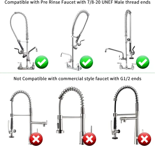 Miniatura 6 de Manguera de preenjuague de 44 pulgadas, kit de repuesto de manguera de acero inoxidable flexible para fregadero de cocina comercial en fregaderos