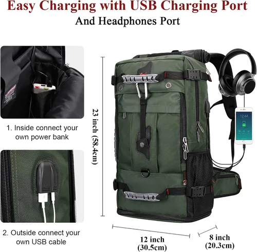Miniatura 5 de WITZMAN Mochila de viaje para hombre, bolsa de equipaje grande de lona para portátil de 17 pulgadas, bolsas de mano para avión (B681 verde militar)
