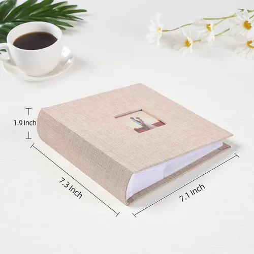 Miniatura 2 de Mublalbum Álbum de fotos pequeño de 4 x 6 pulgadas, cubierta de lino con áreas de notas, libro de fotos, libro de fotos con bolsillos verticales