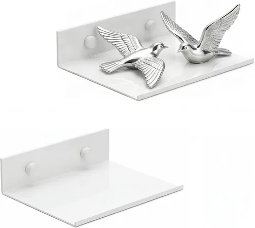 Miniatura 8 de Z metnal Estantes decorativos pequeños, mini estante flotante de exhibición de pared para altavoces inteligentes coleccionables, aluminio, montaje