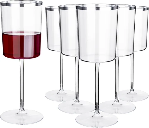 Miniatura 9 de Ciaell Paquete de 6 copas de vino de plástico azules de 10 onzas con tallo – Copas de vino desechables para fiestas, bodas, piscina, aire libre