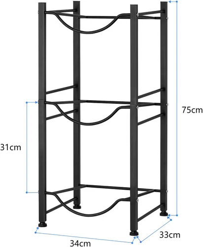 Miniatura 3 de MOOACE Estante para jarra de agua de 3 niveles, soporte desmontable para botella de agua de 5 galones para cocina, oficina, hogar, color negro
