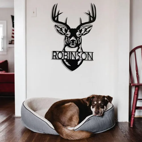 Miniatura 3 de Letrero de metal con cabeza de ciervo, decoración de cabeza de ciervo, monograma personalizado, inspirado en cazador, arte de pared de metal