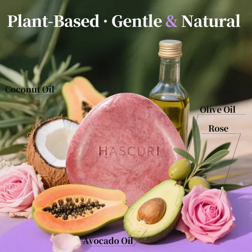 Miniatura 9 de Barra de champú Rose – Fortalece, nutre y da volumen al cabello – Fórmula a base de plantas con aceite de coco, aceite de aguacate y extractos