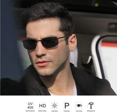 Miniatura 5 de ZHILE 8-base gafas de sol polarizadas con marco de metal, curvas, para hombre