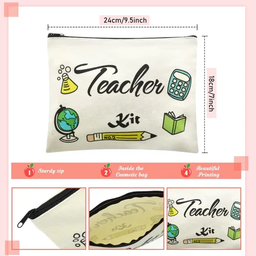 Miniatura 5 de Sureio Juego de 12 piezas de regalo de agradecimiento para profesores, 6 bolsas de cosméticos de maquillaje y 6 llaveros para profesores, regalos