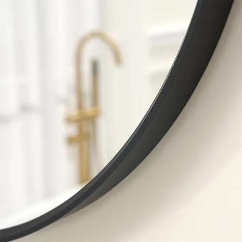 Miniatura 4 de WELLFOR Espejo redondo negro de 24 pulgadas, moderno espejo circular montado en la pared con marco de metal para entradas, baños, salas de estar