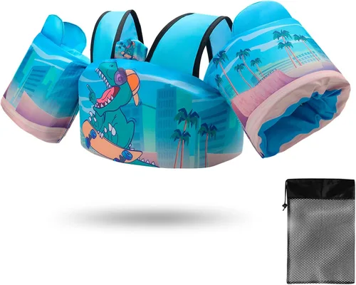 Chaleco de natación para niños para aprender a entrenar la natación, flotadores para niños con arnés de hombro y alas de brazo para niños y niñas de