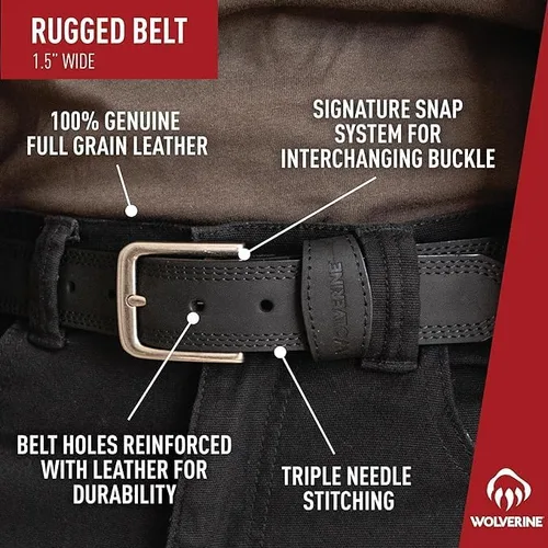 Miniatura 4 de Wolverine Men's Full Grain Leather Work Belt Workwear Heavy Duty Utility Rugged Durable Metal Buckle