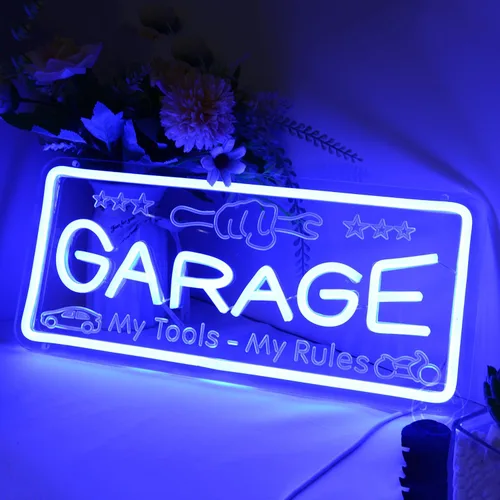Miniatura 7 de Britrio Letrero de neón azul de garaje para hombre, cueva, garaje, herramientas, habitación, tienda, decoración del día del padre, Navidad, regalo