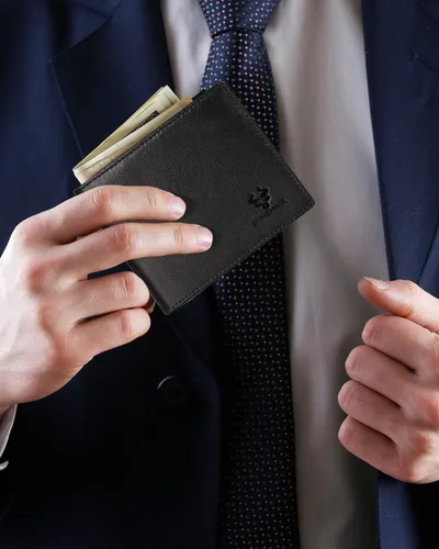 Miniatura 6 de Cartera de cadena para hombre con bloqueo RFID de cuero genuino plegable, Negro -, Classic