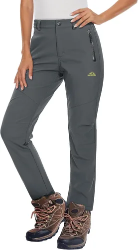 MAGCOMSEN Pantalones de senderismo con forro polar para mujer, impermeables, aislados, para exteriores, nieve, esquí, invierno