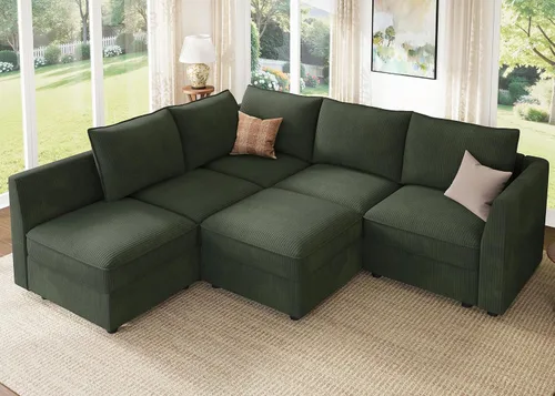 Miniatura 46 de HONBAY Sofá seccional modular con almacenamiento en forma de L sofá seccional, sofás convertibles para sala de estar - verde