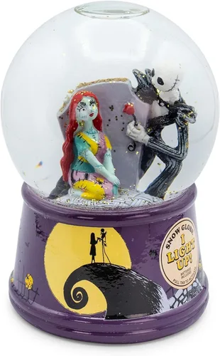 Disney The Nightmare Before Christmas Jack & Sally - Globo de nieve iluminado con purpurina giratoria, precioso recuerdo, regalos y coleccionables,