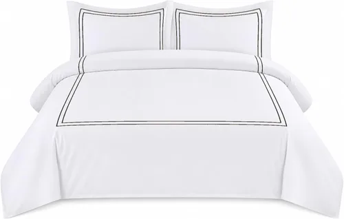 Miniatura 30 de BedDecor Lujoso juego de funda de edredón de algodón egipcio de 400 hilos, 1 pieza con hermoso bordado de 2 rayas