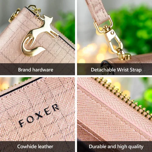 Miniatura 5 de FOXER - Billetera de piel para mujer con dos divisiones tarjetero y correa para la muñeca