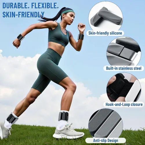 Miniatura 3 de Pesas de muñeca y tobillo para mujeres y hombres, pares de 2 libras/4 libras, brazaletes ajustables de silicona con peso para entrenamientos