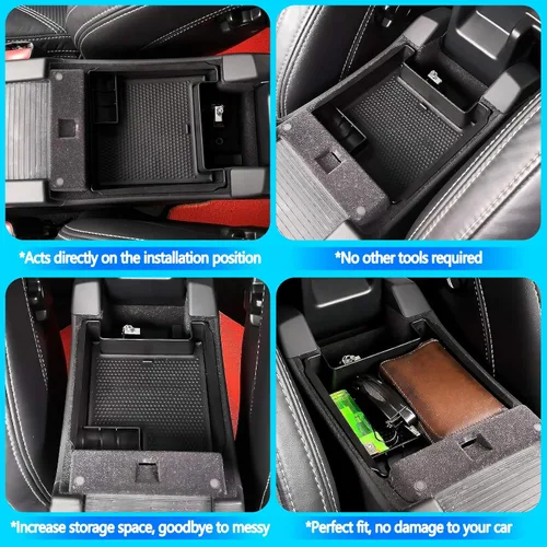 Miniatura 3 de Caja de almacenamiento negra con reposabrazos para consola central, bandeja de teléfono con alfombrilla y logotipo para Volvo S60 S60L V60 XC60