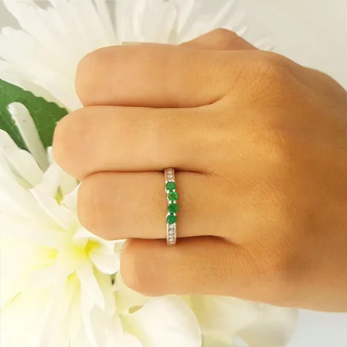 Miniatura 3 de Anillo redondo de oro de 14 quilates con esmeralda y diamantes para mujer, anillo de boda, Oro, Esmeralda
