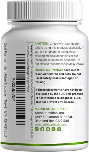 Miniatura 7 de Cáscara de psyllium 1500mg por porción, 300 cápsulas – Suplemento de fibra 3 en 1 con complejo de inulina y acacia – Fibra soluble natural, apoya