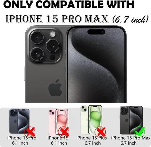 Miniatura 7 de Funda para iPhone 15 Pro Max con 2 protectores de pantalla, protección contra caídas a prueba de golpes, cuerpo completo, resistente, 3 capas, Negro