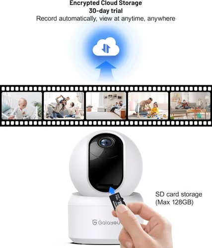 Miniatura 6 de GALAYOU Cámara de Seguridad Interior 2K, Cámara para Mascotas, Cámara de Seguridad WiFi 2.4G de 360 Grados para el Hogar para Bebé/Anciano/Niñera