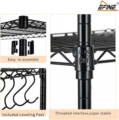 Miniatura 5 de EFINE Paquete de 2 estantes con 5 estantes con 8 ganchos y 5 estantes, certificado NSF, ajustable, capacidad de carga de 150 libras por estante