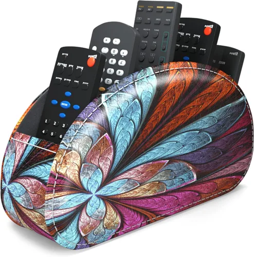 Miniatura 19 de QIELIZI Soporte para control remoto, organizador de escritorio de piel sintética con 5 compartimentos espaciosos para controles remotos de TV