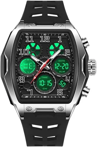 Miniatura 2 de FANMIS Reloj para hombre de moda hueco único rectángulo reloj de pulsera impermeable deportivo digital analógico doble pantalla cronómetro punk