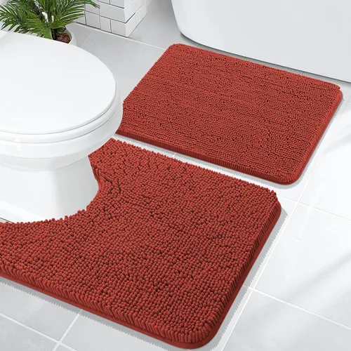 Miniatura 211 de OLANLY Juego de alfombras de baño de 2 piezas, alfombras de baño de chenilla suave y absorbente y alfombra de contorno en forma de U para inodoro