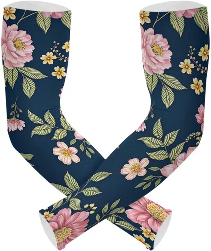 Miniatura 10 de Mangas de jardinería con diseño de libélula de flores, con agujero para el pulgar, protección solar, mangas para brazos para mujeres y hombres