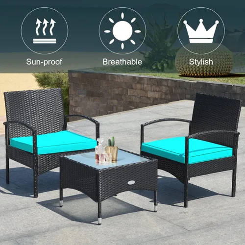 Miniatura 8 de Tangkula Juego de muebles de ratán de mimbre para patio, silla de ratán con mesa auxiliar, juegos de conversación de alta carga para patio, jardín