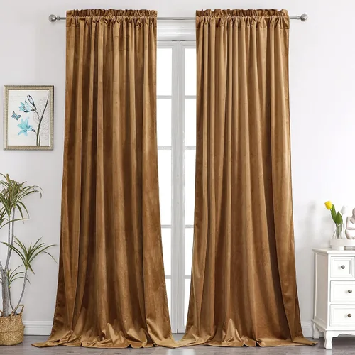 Miniatura 16 de Benedeco - Cortinas de terciopelo burdeos para ventana de dormitorio con pompón, cortinas de lujo súper suaves, oscurecimiento y aislamiento térmico