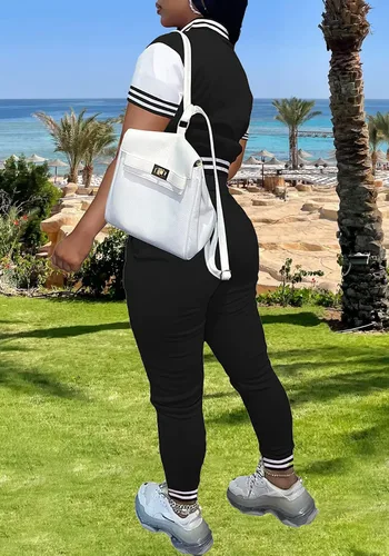 Miniatura 3 de Conjunto de 2 piezas para mujer, de manga larga, chaqueta de béisbol, pantalones deportivos con botones