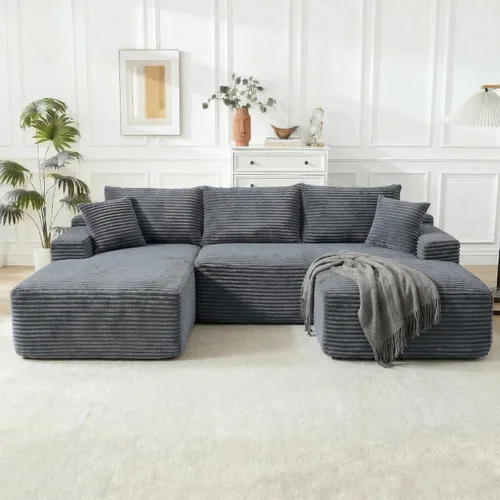 Miniatura 25 de Sofá modular Cloud de 108 pulgadas, moderno sofá deshuesado con otomana móvil, sofá modular de asiento profundo, sofás esquineros de pana para sala