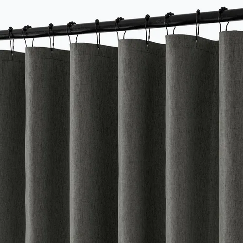 Miniatura 18 de ANRODUO Cortina de ducha de lino negro - Juego de cortina de ducha de tela con 12 ganchos de metal, poliéster texturizado impermeable de servicio